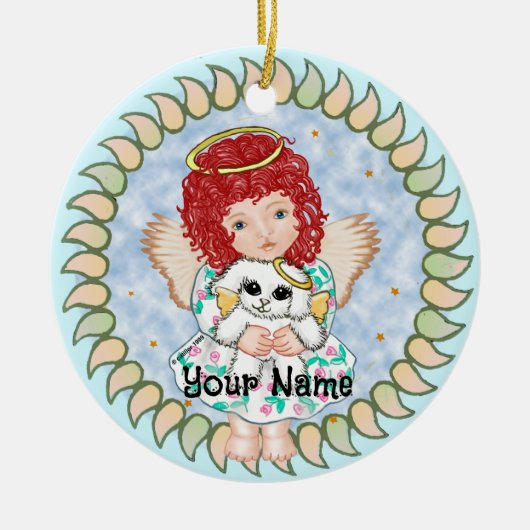 Meisjesengel met hond keramisch ornament (Voorkant)