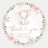Meisjeseucalyptusroze olifant baby shower ronde sticker (Voorkant)