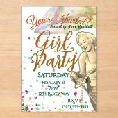 Meisjesfeest Acryl Uitnodiging (Voorkant)