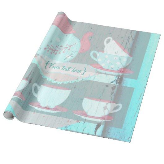 Meisjesfeest Tea Party Shabby-Chic Personalized Cadeaupapier (Uitgerold)