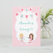 Meisjesfeest Tea Party Shabby-Chic Personalized Kaart (Staand voorkant)