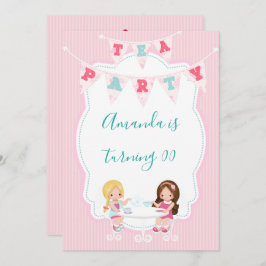 Meisjesfeest Tea Party Shabby-Chic Personalized Kaart