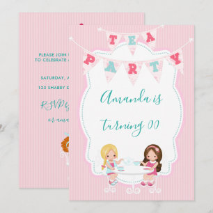 Meisjesfeest Tea Party Shabby-Chic Personalized Kaart