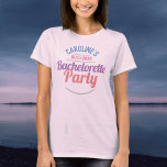 Meisjesfeest van een Bachelorette Party T-Shirt<br><div class="desc">Om een vrijgezellenfeest te vieren. Ontworpen voor iemand die een "vrijgezellenfeest" heeft! Bachelorette Party of Hen Night celebration T-shirt met datum van het feest. Bachelorette Party shirt. Voeg de naam toe van de persoon wiens partij het is. Bachelorette Party T-shirt.</div>