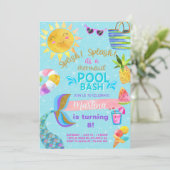 Meisjesfeest, zwembad met de zomeruitnodiging. kaart (Staand voorkant)