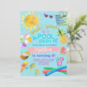 Meisjesfeest, zwembad met zomeruitnodiging.. invi kaart (Staand voorkant)