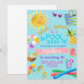 Meisjesfeest, zwembad met zomeruitnodiging.. invi kaart (Voorkant / Achterkant)