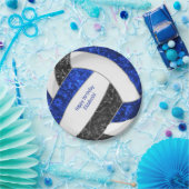 meisjesfeestje bij blauwe volleybal zwarte sport papieren bordje (Feest)