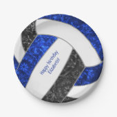 meisjesfeestje bij blauwe volleybal zwarte sport papieren bordje (Voorkant)