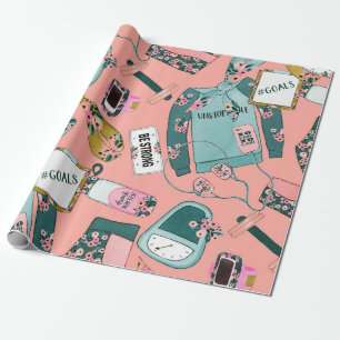 Meisjesfitness bloempatroon cadeaupapier
