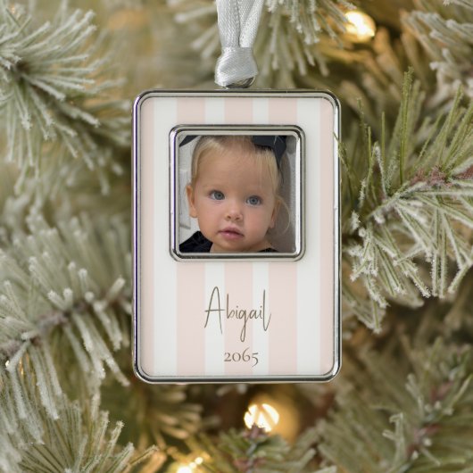 Meisjesfoto Blush en gouden kerst Verzilverd Omlijst Ornament (Boom)