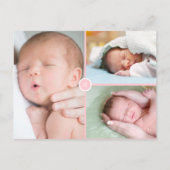 Meisjesfoto's Script Monogram Roze Geboorte Aankondigingskaart (Achterkant)