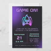 Meisjesgamer Birthday Party Neon Video Game Thema Kaart (Voorkant)