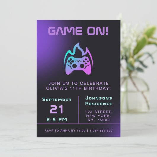 Meisjesgamer Birthday Party Neon Video Game Thema Kaart (Staand voorkant)