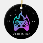 Meisjesgamer Neon Video Game Console Naam en Jaar Keramisch Ornament (Voorkant)