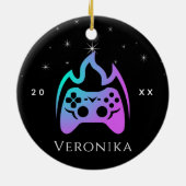 Meisjesgamer Neon Video Game Console Naam en Jaar Keramisch Ornament (Achterkant)