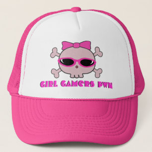 Meisjesgamers geven de schedel met de schaduw trucker pet