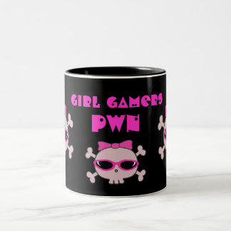 Meisjesgamers pwn Skulls met zonnebrillen Tweekleurige Koffiemok