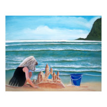 Meisjesgebouw zandkasteel bij de schilderkunst van