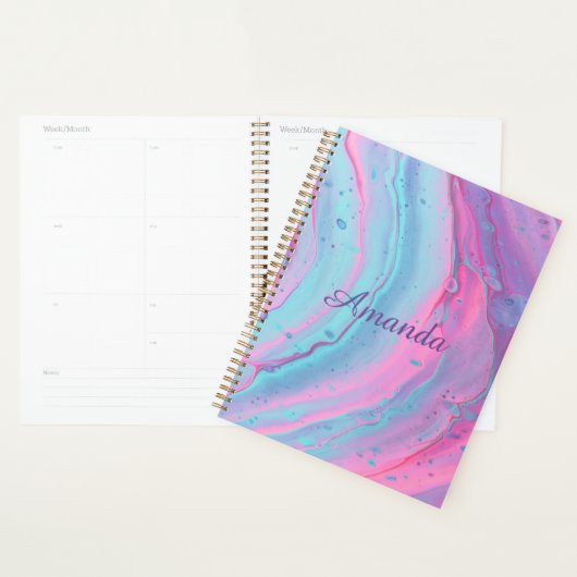 Meisjesgepersonaliseerde roze en blauwe zwenkplann planner (Display)