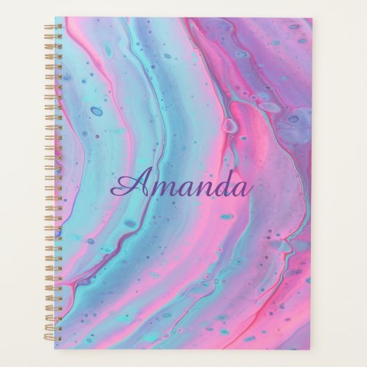 Meisjesgepersonaliseerde roze en blauwe zwenkplann planner (Voorkant)