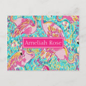 Meisjesgepersonaliseerde roze flamingo Post Card Briefkaart (Voorkant)