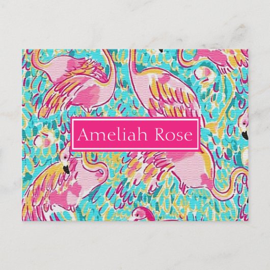 Meisjesgepersonaliseerde roze flamingo Post Card Briefkaart (Voorkant)