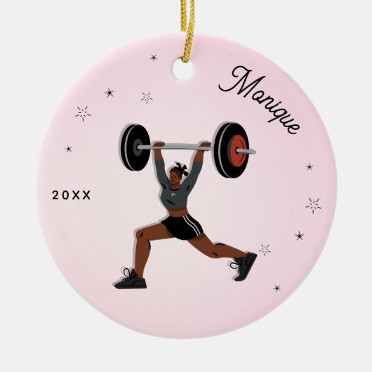 Meisjesgewicht - Uitgebreid werk naam & Jaar roze Keramisch Ornament (Voorkant)