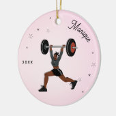 Meisjesgewicht - Uitgebreid werk naam & Jaar roze Keramisch Ornament (Links)