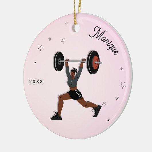 Meisjesgewicht - Uitgebreid werk naam & Jaar roze Keramisch Ornament (Links)