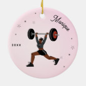 Meisjesgewicht - Uitgebreid werk naam & Jaar roze Keramisch Ornament (Achterkant)