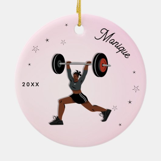 Meisjesgewicht - Uitgebreid werk naam & Jaar roze Keramisch Ornament (Achterkant)