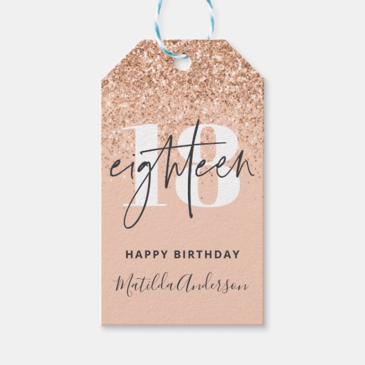 Meisjesglitter gladde moderne 18e verjaardag cadeaulabel (Voorkant)