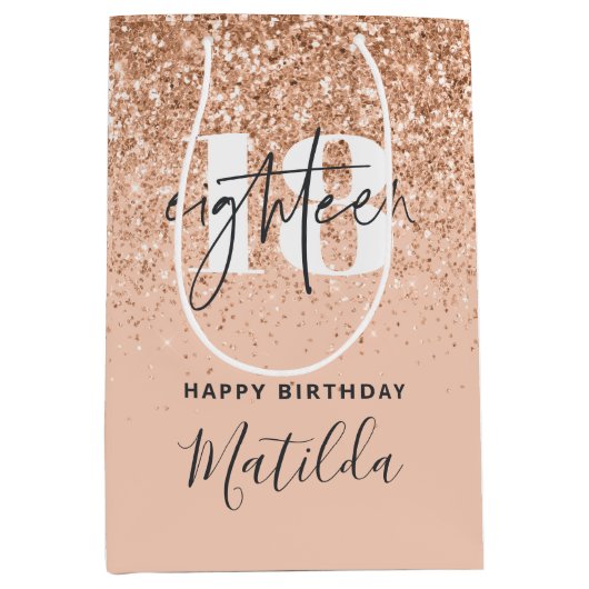 Meisjesglitter gladde moderne 18e verjaardag  medium cadeauzakje (Voorkant)