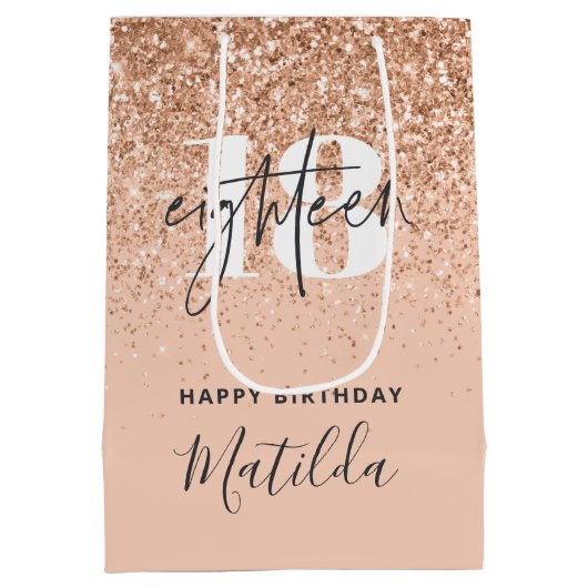 Meisjesglitter gladde moderne 18e verjaardag  medium cadeauzakje (Achterkant)