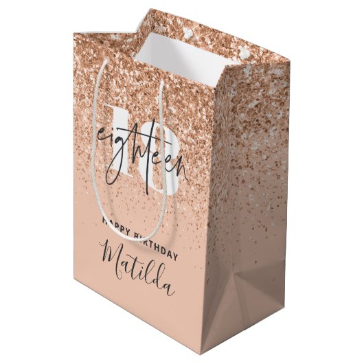 Meisjesglitter gladde moderne 18e verjaardag  medium cadeauzakje (Achterkant Gekanteld)