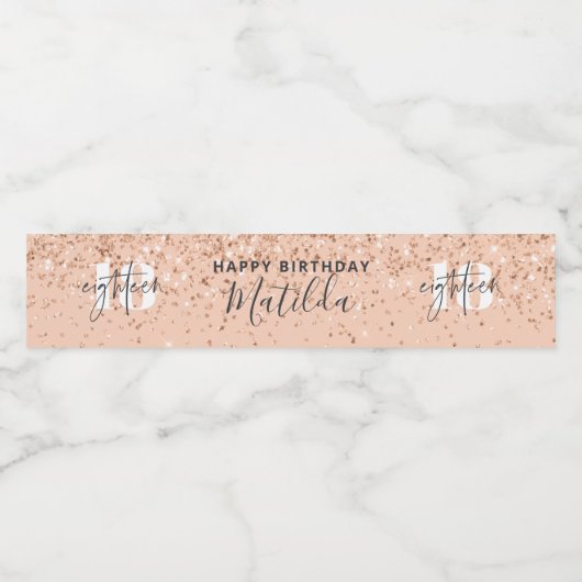 Meisjesglitter gladde moderne 18e verjaardag waterfles etiket (Enkel label)