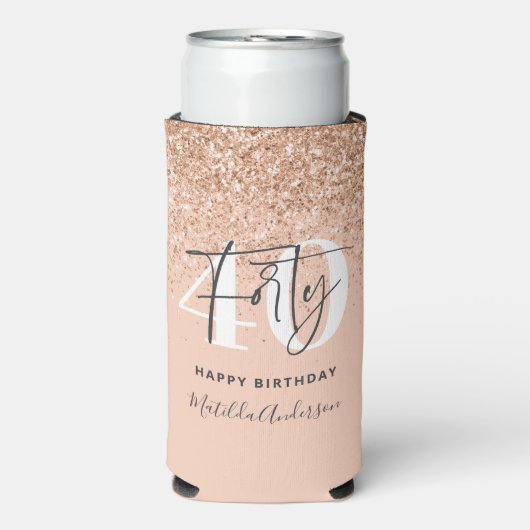 Meisjesglitter gladde moderne 40e verjaardag seltzer blikjeskoeler (Seltzer Voorkant)