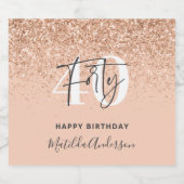Meisjesglitter gladde moderne 40e verjaardag sparkling wijnetiket (Enkel label)