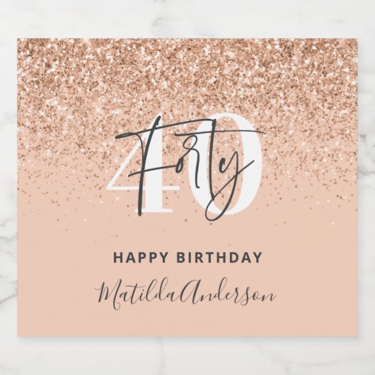 Meisjesglitter gladde moderne 40e verjaardag sparkling wijnetiket (Enkel label)