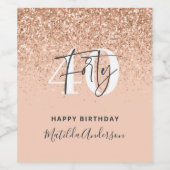 Meisjesglitter gladde moderne 40e verjaardag wijn etiket (Enkel label)