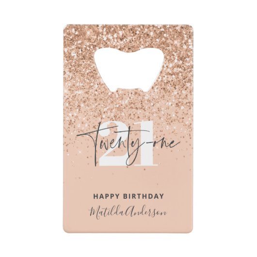 Meisjesglitter sparkle moderne 21e verjaardag  creditkaart flessenopener (Voorkant)