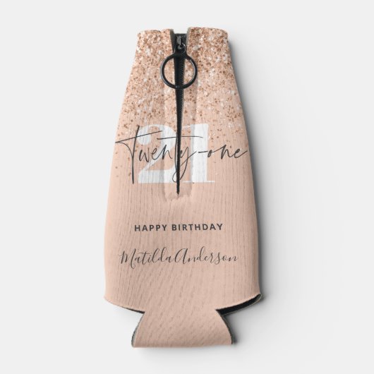 Meisjesglitter sparkle moderne 21e verjaardag flesjeskoeler (Achterkant)