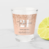 Meisjesglitter sparkle moderne 21e verjaardag shot glas (Voorkant)