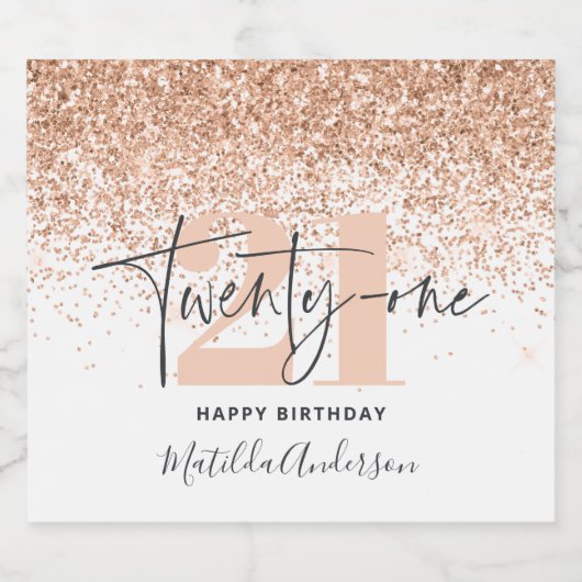 Meisjesglitter sparkle moderne 21e verjaardag sparkling wijnetiket (Enkel label)