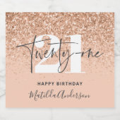 Meisjesglitter sparkle moderne 21e verjaardag sparkling wijnetiket (Enkel label)