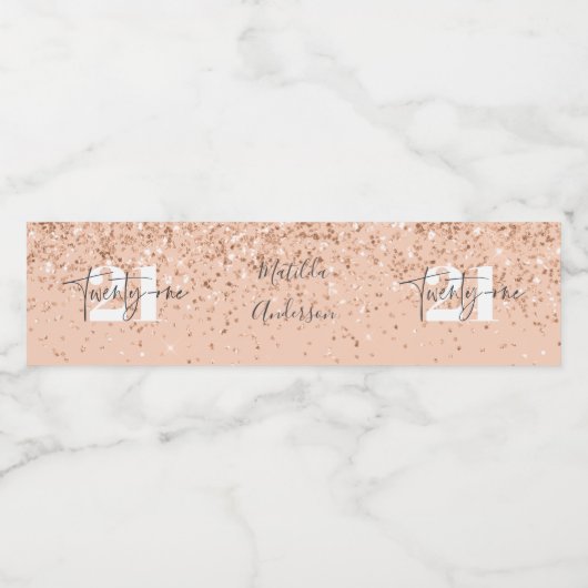 Meisjesglitter sparkle moderne 21e verjaardag waterfles etiket (Enkel label)