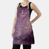 Meisjesglitter sparkle paarse zilvernaam monogram schort (Insitu)