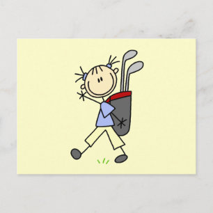 Meisjesgolfer met tas en clubs briefkaart