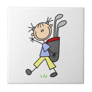 Meisjesgolfer met tas en clubs tegeltje